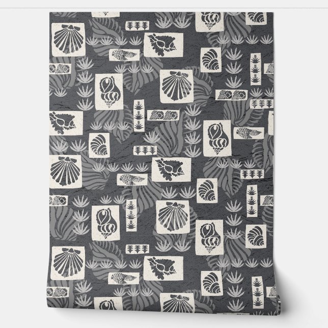 Papel Pintado Conchas submarinas de la Bahía Kua Hawaiian - Gris (Desenrollar)