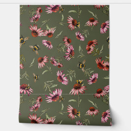 Papel Pintado Coneflowers Echinacea Bees Pattern
