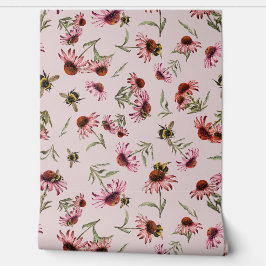 Papel Pintado Coneflowers Echinacea Bees Pattern