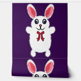 Papel Pintado Conejito Blanco Esponjoso y Adorable con Lazo Rojo