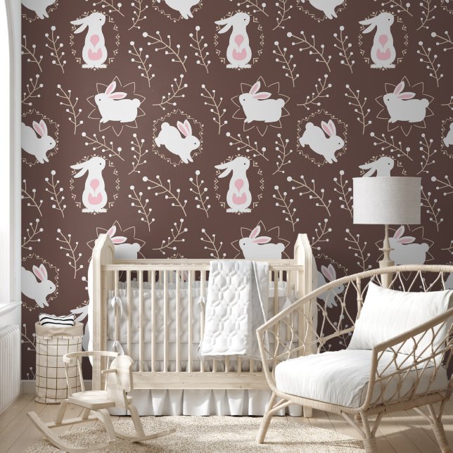 Papel Pintado Conejo conejo en marrón y rosa (Niños)