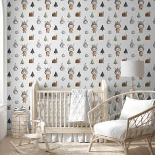 Papel Pintado Conejo de invierno y muñeco de nieve