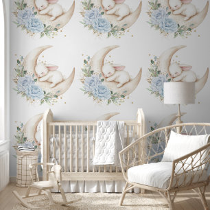 Papel Pintado Conejo de Pascua Dormilón Luna Azul Floral Guarder