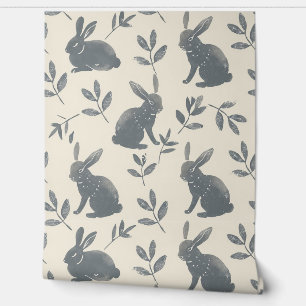 Papel Pintado Conejos de acuarela gris sobre fondo beige