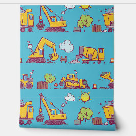 Papel Pintado Construcción y vehículos para niños divertidos