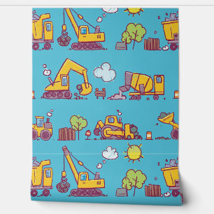 Papel Pintado Construcción y vehículos para niños divertidos