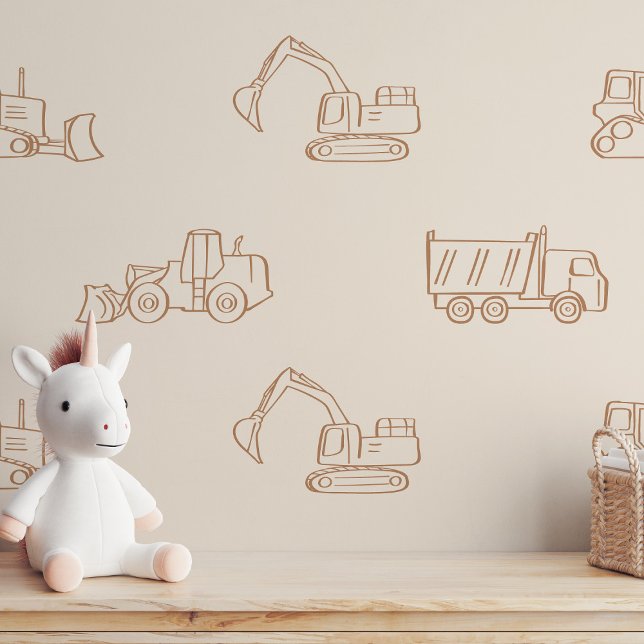 Papel Pintado Construction Vehicles Builder Boy Truck Boho Beige (Subido por el creador)