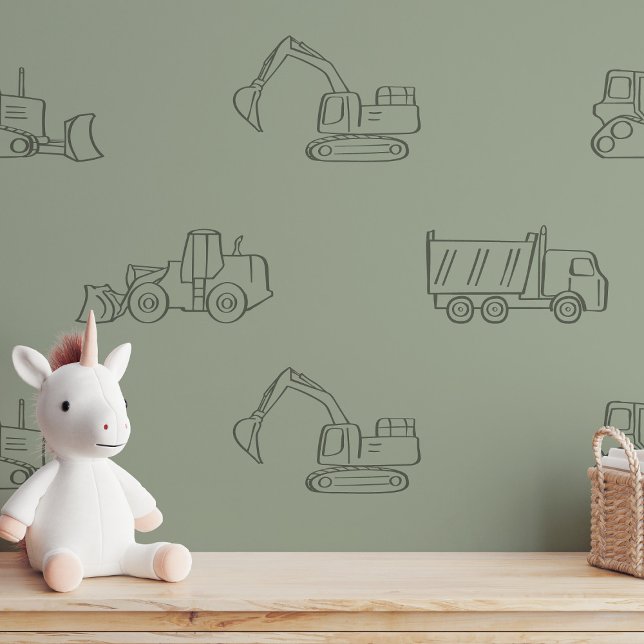 Papel Pintado Construction Vehicles Builder Boy Truck Sage Green (Subido por el creador)
