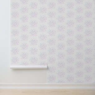 Papel Pintado Contorno de Lotus con floral rosa morado de bonito