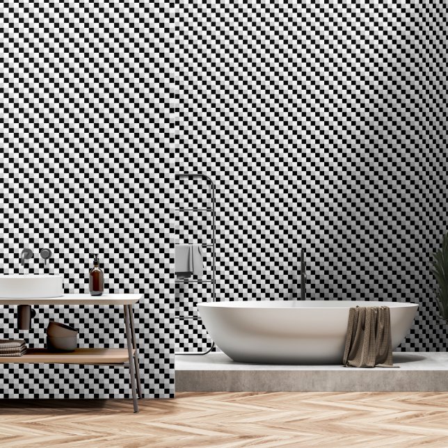 Papel Pintado Controles geométricos en blanco y negro | Patrón d (Baño)