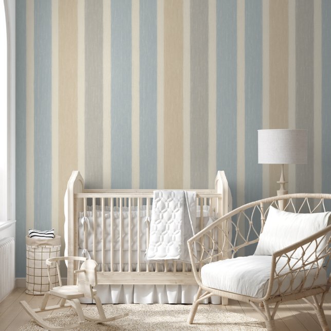 Papel Pintado Cool Blue Taupe Watercolor Stripe | Hand-Painted (Niños)