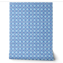Papel Pintado Copo de nieve geométrico azul y blanco