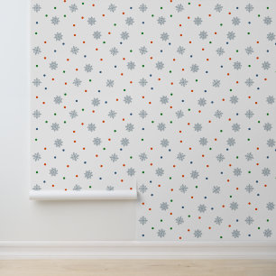 Papel Pintado Copos de nieve con puntos coloridos