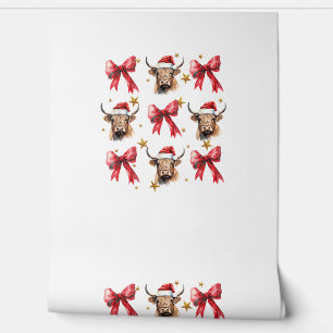 Papel Pintado Coquette Bow Navidades Highland Cow Santa Cute Xma