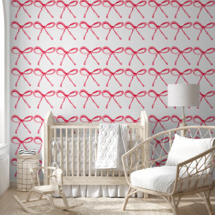 Papel Pintado Coquette Preppy Pink Bow Cherries Niños Bebés