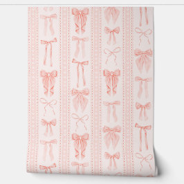 Papel Pintado Coral Bows and Lace in Elegant Vertical Stripes
