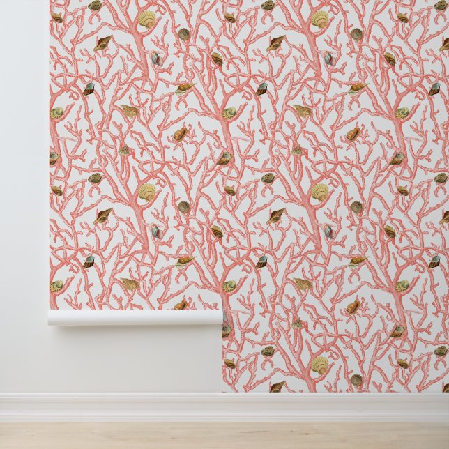 Papel Pintado Coral Branches Seashells Coastal (Solicitud)