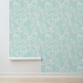 Papel Pintado Coral Costero Mínimo en Verde Menta