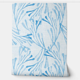 Papel Pintado Coral y Algas Costeras Suaves en Azul Claro