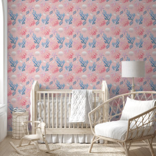 Papel Pintado Corales Lindos Conchas Ostras En Océano Rosa Paste