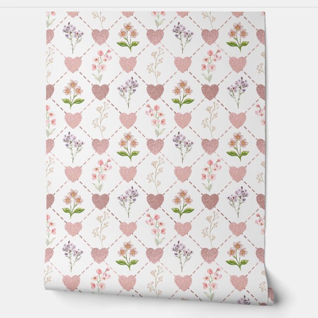 Papel Pintado Corazón con flores (Desenrollar)