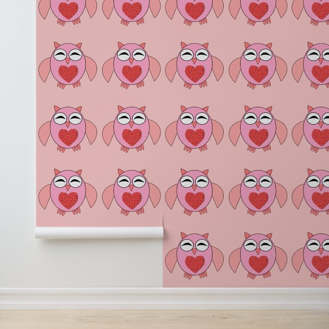 Papel Pintado Corazón de Amor Rosa Patrón de Búho (Solicitud)
