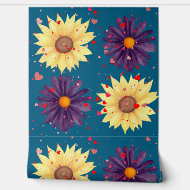 Papel Pintado Corazón de girasol romántico texturizado en azul t