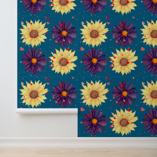 Papel Pintado Corazón de girasol romántico texturizado en azul t