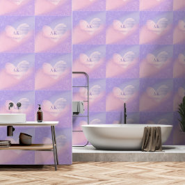 Papel Pintado Corazón de gradiente rosa púrpura con monograma