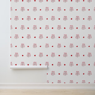 Papel Pintado Corazón Rojo Y Árbol Patrón Sin Marea Y Palo