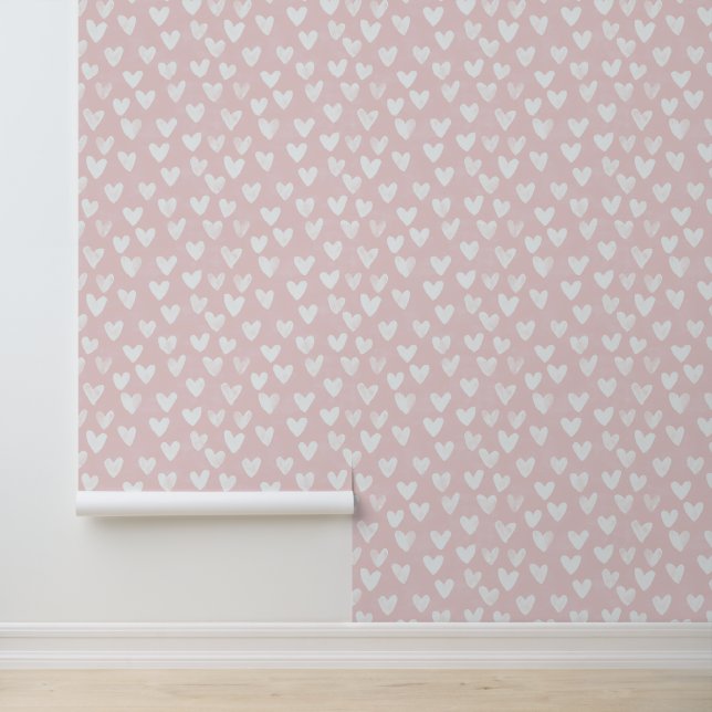 Papel Pintado Corazones blancos rosados (Solicitud)