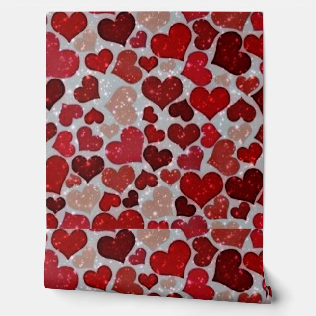 Papel Pintado corazones brillantes, rojo (Desenrollar)