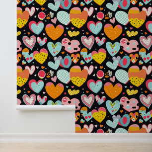 Papel Pintado Corazones coloridos y patrones divertidos sobre ne