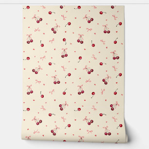 Papel Pintado Corazones de cerezas rojas curadas se doblan en cr