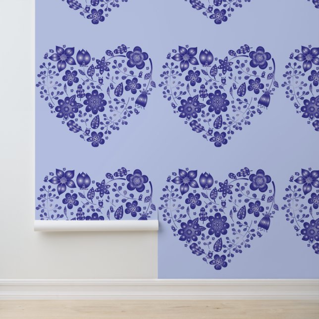 Papel Pintado Corazones de flores azules (Solicitud)