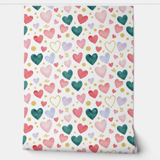 Papel Pintado Corazones de hoja perenne y rubor de rosa