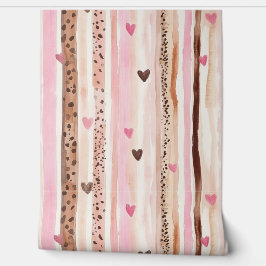 Papel Pintado Corazones de impresión de leopardo marrón rosado G