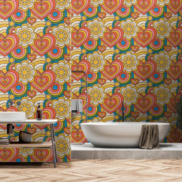 Papel Pintado Corazones Hippies BoHo y Patrones Enroscados