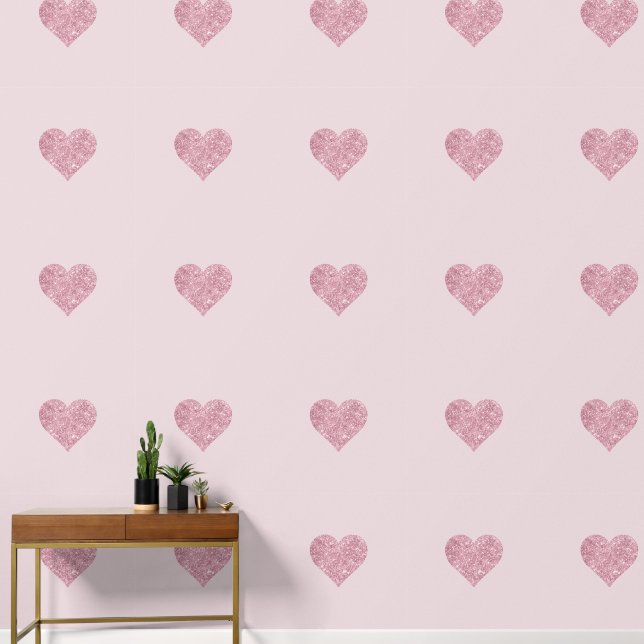 Papel Pintado Corazones Purpurinas rosados bonitos (Pasillo)