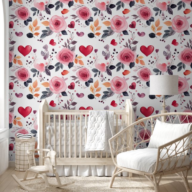 Papel Pintado Corazones rosados y Rosas (Niños)