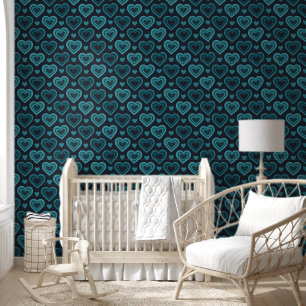 Papel Pintado Corazones verde azulados