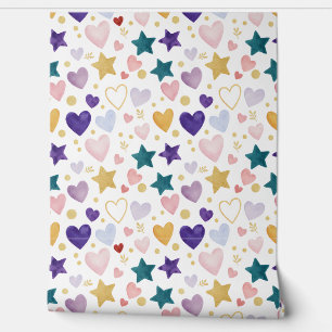 Papel Pintado Corazones y Estrellas Celestiales