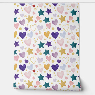 Papel Pintado Corazones y Estrellas Celestiales