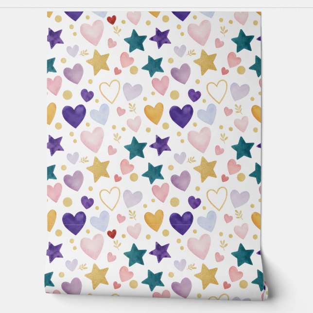 Papel Pintado Corazones y Estrellas Celestiales (Desenrollar)