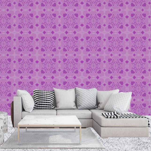 Papel Pintado Corazones Y Estrellas Rosa Geométricas (Living Room)