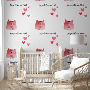 Papel Pintado Corazones y gatos te aman a la luna