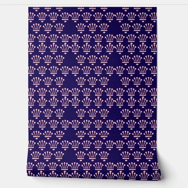 Papel Pintado Coronas Rosas Azúl Oscuro (Desenrollar)