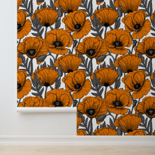 Papel Pintado cortina de ducha de amapolas naranjas