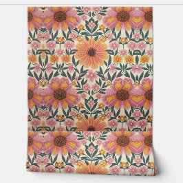 Papel Pintado Cortina de patrón floral de flores y fondo de escr