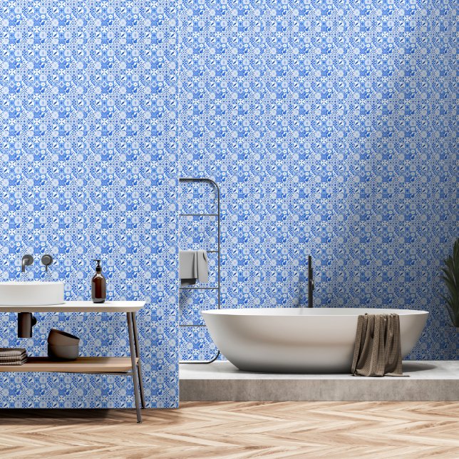 Papel Pintado Costa Amalfi | Mosaico Azul Mediterráneo Español (Baño)